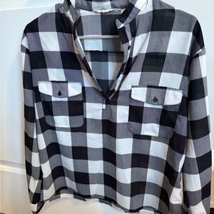 BB Dakota Black and White Plaid Blouse
